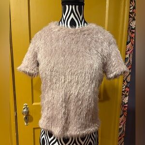 Gorgeous Zara Trafaluc Beige Fuzzy Top Size S
